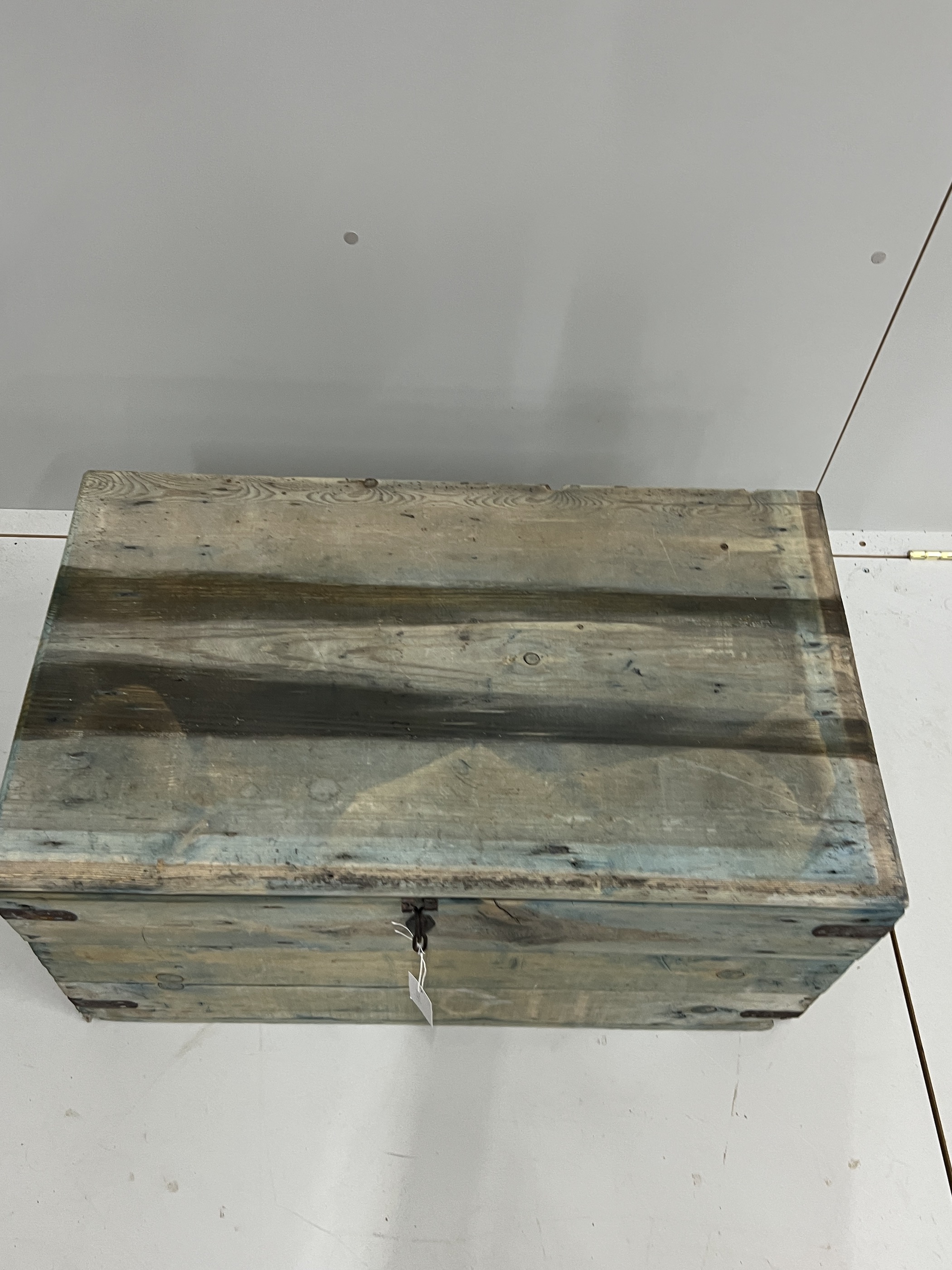 A Victorian style painted pine trunk, width 74cm, depth 44cm, height 37cm